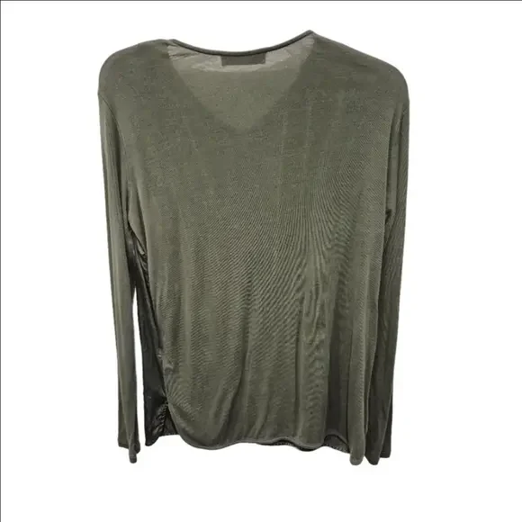 Sandro Silk-blend Twist Front Olive Green Long Sleeve Blouse - Picture 8 of 8